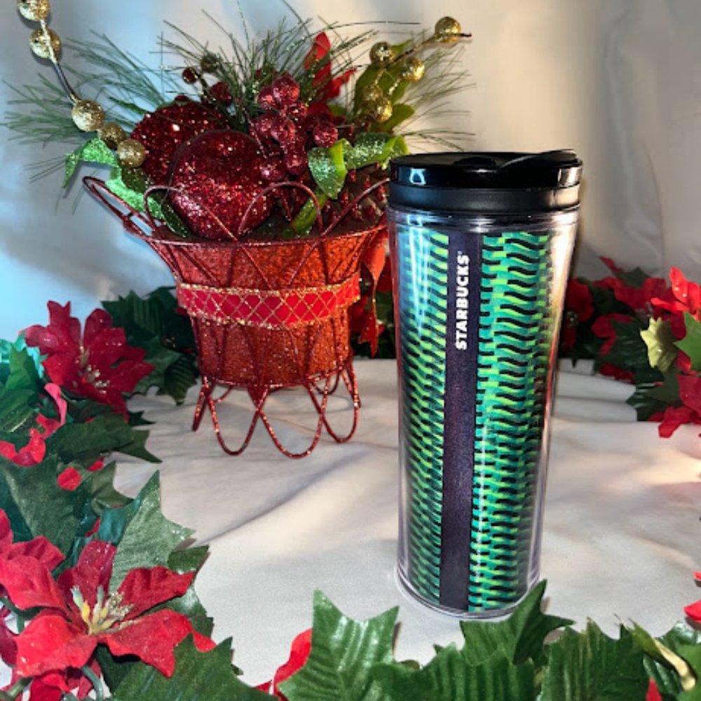 Starbucks Retro Green Plastic Tumbler Hot/Cold Cup 16 oz. w/Lid